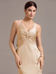Elegant Strappy Bow Back Satin Mermaid Bridesmaid Dress – Champagne