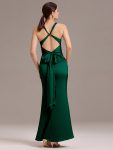 Elegant Strappy Bow Back Satin Mermaid Bridesmaid Dress – Dark Green