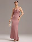 Elegant Strappy Bow Back Satin Mermaid Bridesmaid Dress – Purple Orchid