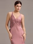 Elegant Strappy Bow Back Satin Mermaid Bridesmaid Dress – Purple Orchid