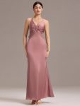 Elegant Strappy Bow Back Satin Mermaid Bridesmaid Dress – Purple Orchid