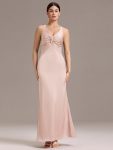Elegant Strappy Bow Back Satin Mermaid Bridesmaid Dress - Pink