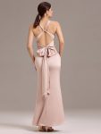 Elegant Strappy Bow Back Satin Mermaid Bridesmaid Dress – Pink