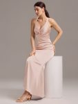Elegant Strappy Bow Back Satin Mermaid Bridesmaid Dress – Pink