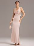 Elegant Strappy Bow Back Satin Mermaid Bridesmaid Dress – Pink