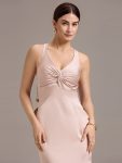 Elegant Strappy Bow Back Satin Mermaid Bridesmaid Dress – Pink