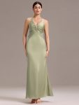 Elegant Strappy Bow Back Satin Mermaid Bridesmaid Dress - Sage Green