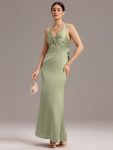 Elegant Strappy Bow Back Satin Mermaid Bridesmaid Dress – Sage Green