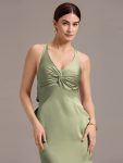 Elegant Strappy Bow Back Satin Mermaid Bridesmaid Dress – Sage Green