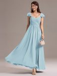 Chiffon A-Line Ruffles Cap Sleeve Bridesmaid Dress with Side Slit - Sky Blue