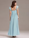Chiffon A-Line Ruffles Cap Sleeve Bridesmaid Dress with Side Slit – Sky Blue