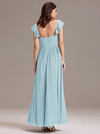 Chiffon A-Line Ruffles Cap Sleeve Bridesmaid Dress with Side Slit - Sky Blue