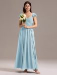 Chiffon A-Line Ruffles Cap Sleeve Bridesmaid Dress with Side Slit – Sky Blue