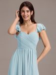 Chiffon A-Line Ruffles Cap Sleeve Bridesmaid Dress with Side Slit – Sky Blue