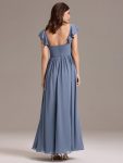 Chiffon A-Line Ruffles Cap Sleeve Bridesmaid Dress with Side Slit – Dusty Blue