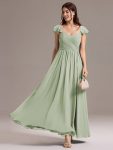 Chiffon A-Line Ruffles Cap Sleeve Bridesmaid Dress with Side Slit - Mint Green