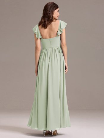 Chiffon A-Line Ruffles Cap Sleeve Bridesmaid Dress with Side Slit - Mint Green