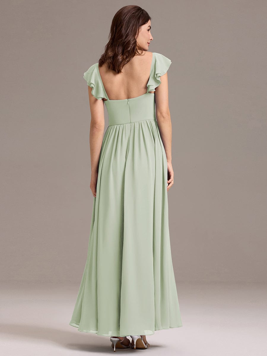 Chiffon A-Line Ruffles Cap Sleeve Bridesmaid Dress with Side Slit - Mint Green Chiffon A-Line Ruffles Cap Sleeve Bridesmaid Dress with Side Slit - Mint Green