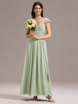 Chiffon A-Line Ruffles Cap Sleeve Bridesmaid Dress with Side Slit – Mint Green