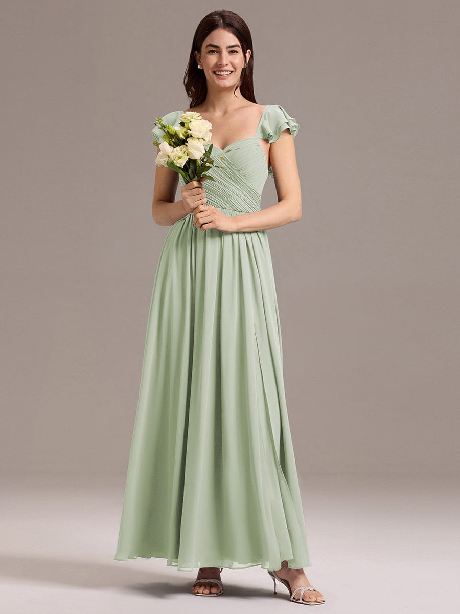 Chiffon A-Line Ruffles Cap Sleeve Bridesmaid Dress with Side Slit - Mint Green Chiffon A-Line Ruffles Cap Sleeve Bridesmaid Dress with Side Slit - Mint Green
