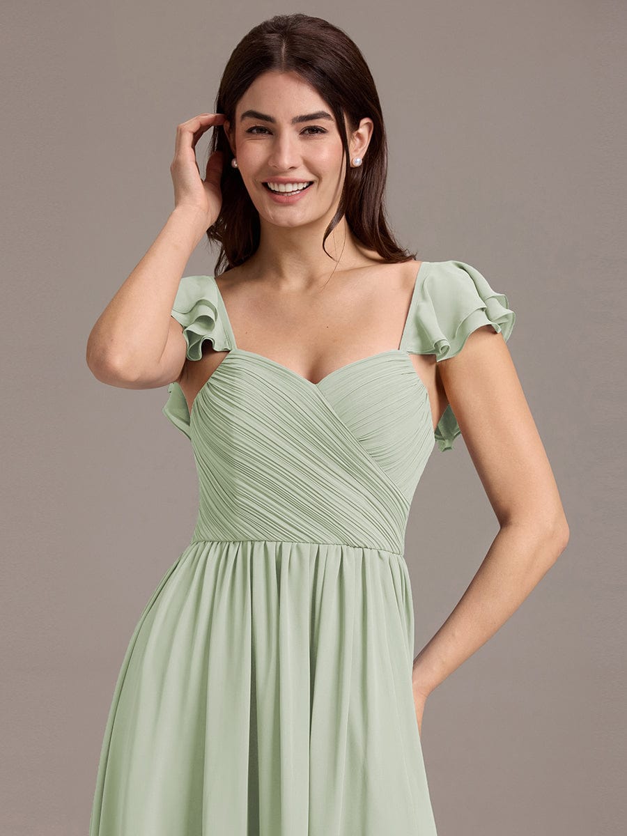 Chiffon A-Line Ruffles Cap Sleeve Bridesmaid Dress with Side Slit - Mint Green Chiffon A-Line Ruffles Cap Sleeve Bridesmaid Dress with Side Slit - Mint Green
