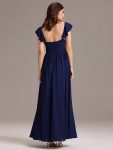Chiffon A-Line Ruffles Cap Sleeve Bridesmaid Dress with Side Slit – Navy Blue