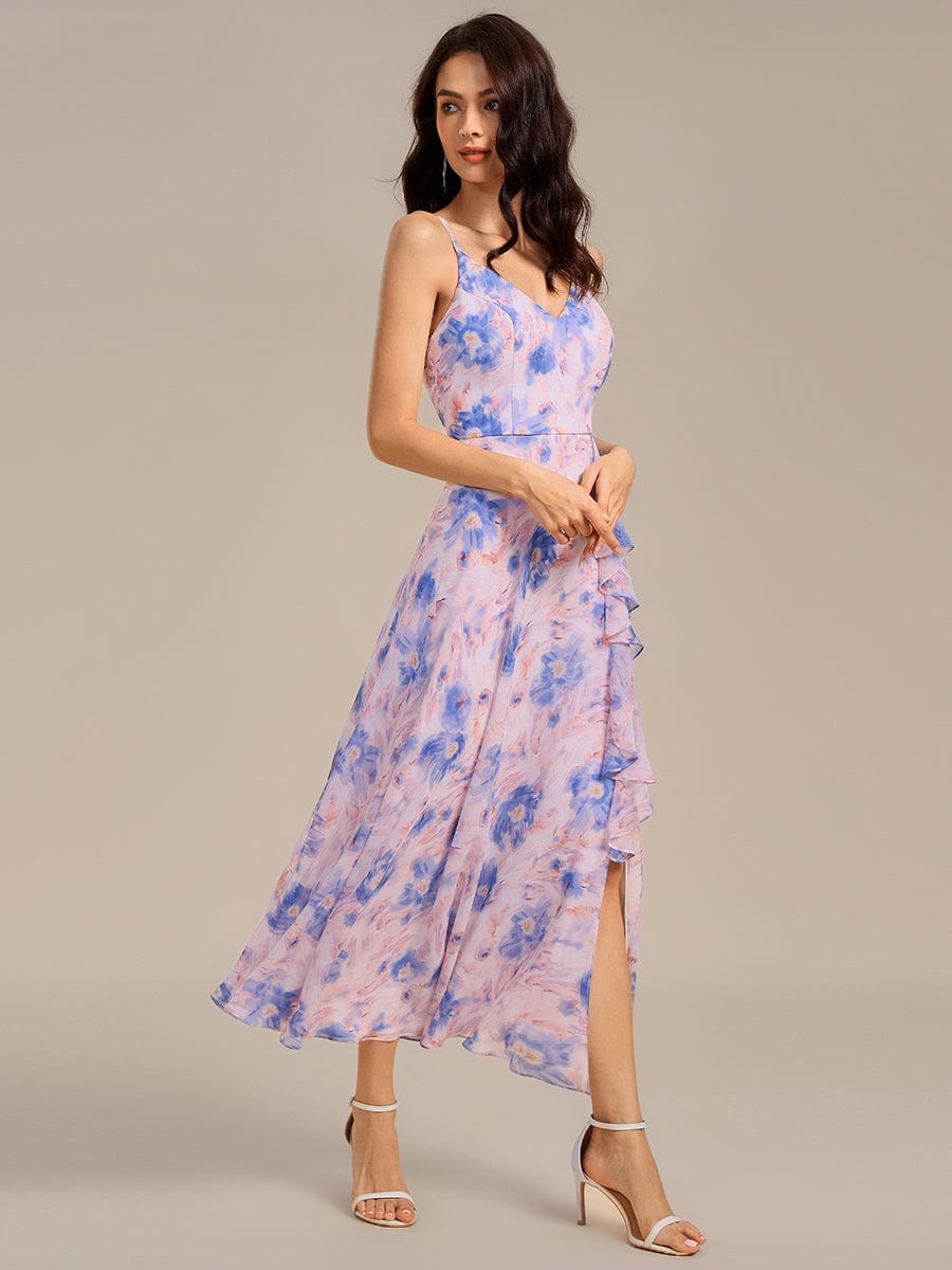 ever RUE|Ruffled Floral V-Neck A-line Maxi Side split Bridesmaid Dress - Azure Bream ever RUE|Ruffled Floral V-Neck A-line Maxi Side split Bridesmaid Dress - Azure Bream