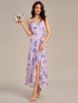 ever RUE|Ruffled Floral V-Neck A-line Maxi Side split Bridesmaid Dress – Azure Bream