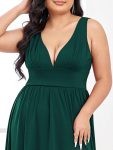 Chiffon High Slit Sleeveless V-Neck Empire Waist Formal Evening Dress – Dark Green