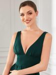 Chiffon High Slit Sleeveless V-Neck Empire Waist Formal Evening Dress – Dark Green