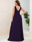 Chiffon High Slit Sleeveless V-Neck Empire Waist Formal Evening Dress – Dark Purple