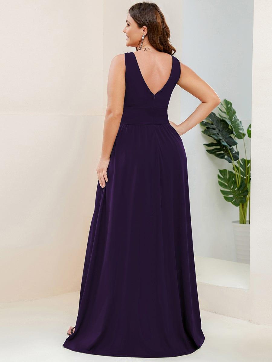 Chiffon High Slit Sleeveless V-Neck Empire Waist Formal Evening Dress - Dark Purple Chiffon High Slit Sleeveless V-Neck Empire Waist Formal Evening Dress - Dark Purple