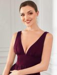 Chiffon High Slit Sleeveless V-Neck Empire Waist Formal Evening Dress – Mulberry