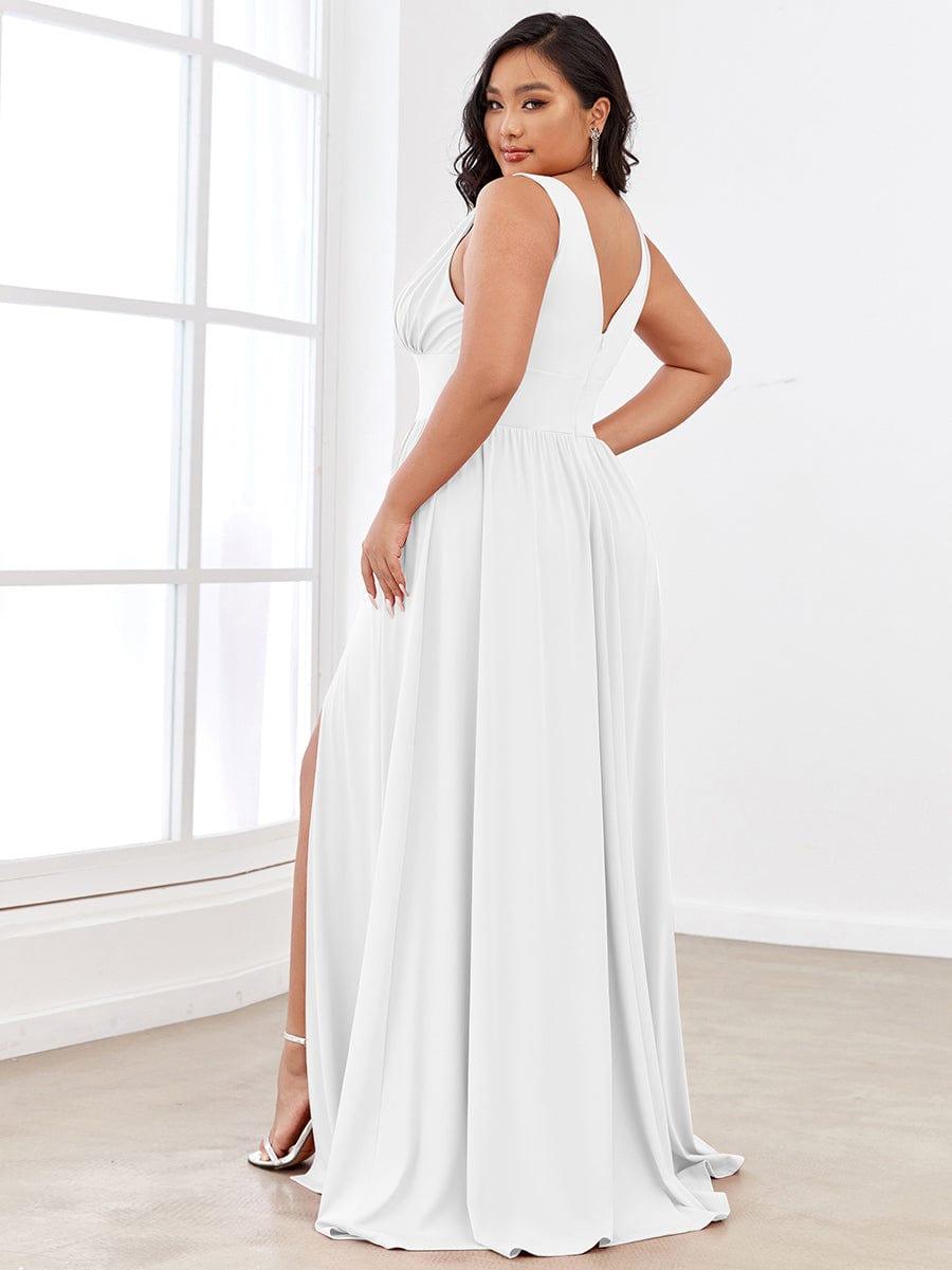 Chiffon High Slit Sleeveless V-Neck Empire Waist Formal Evening Dress - White Chiffon High Slit Sleeveless V-Neck Empire Waist Formal Evening Dress - White