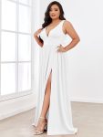 Chiffon High Slit Sleeveless V-Neck Empire Waist Formal Evening Dress – White