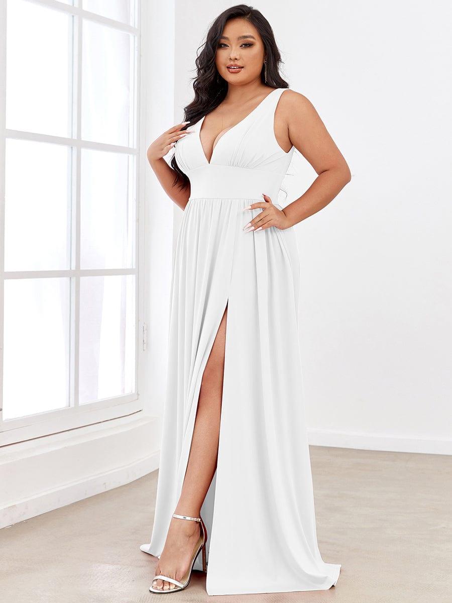 Chiffon High Slit Sleeveless V-Neck Empire Waist Formal Evening Dress - White Chiffon High Slit Sleeveless V-Neck Empire Waist Formal Evening Dress - White