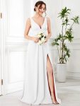 Chiffon High Slit Sleeveless V-Neck Empire Waist Formal Evening Dress - White