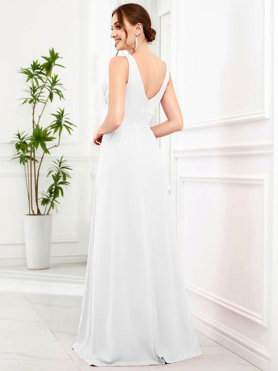 Chiffon High Slit Sleeveless V-Neck Empire Waist Formal Evening Dress - White Chiffon High Slit Sleeveless V-Neck Empire Waist Formal Evening Dress - White