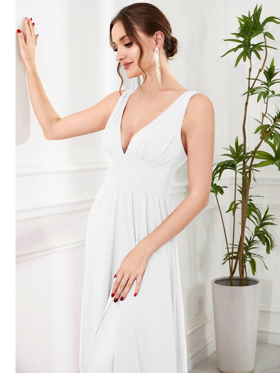 Chiffon High Slit Sleeveless V-Neck Empire Waist Formal Evening Dress - White Chiffon High Slit Sleeveless V-Neck Empire Waist Formal Evening Dress - White