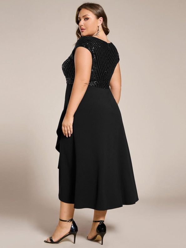 A-Line V-Neck Wedding Guest Dress - Black