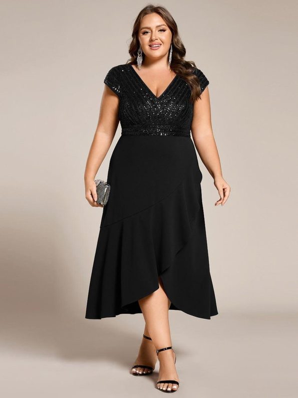 A-Line V-Neck Wedding Guest Dress - Black
