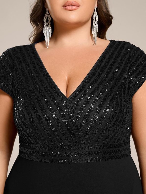 A-Line V-Neck Wedding Guest Dress - Black