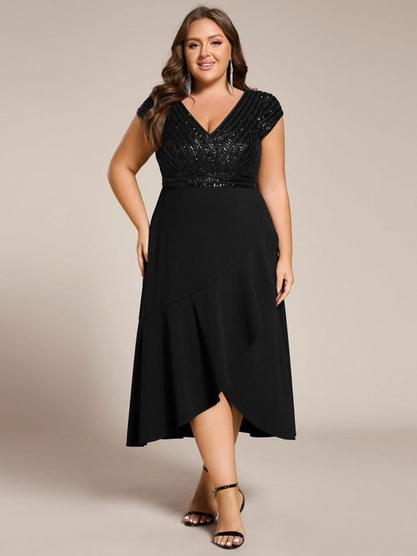 A-Line V-Neck Wedding Guest Dress - Black