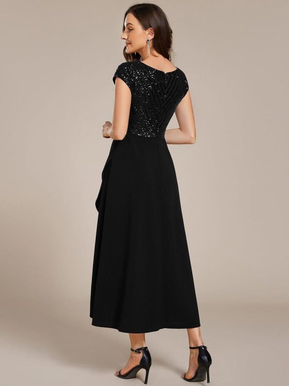 A-Line V-Neck Wedding Guest Dress - Black