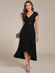 A-Line V-Neck Wedding Guest Dress – Black
