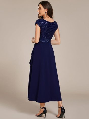 A-Line V-Neck Wedding Guest Dress - Navy Blue