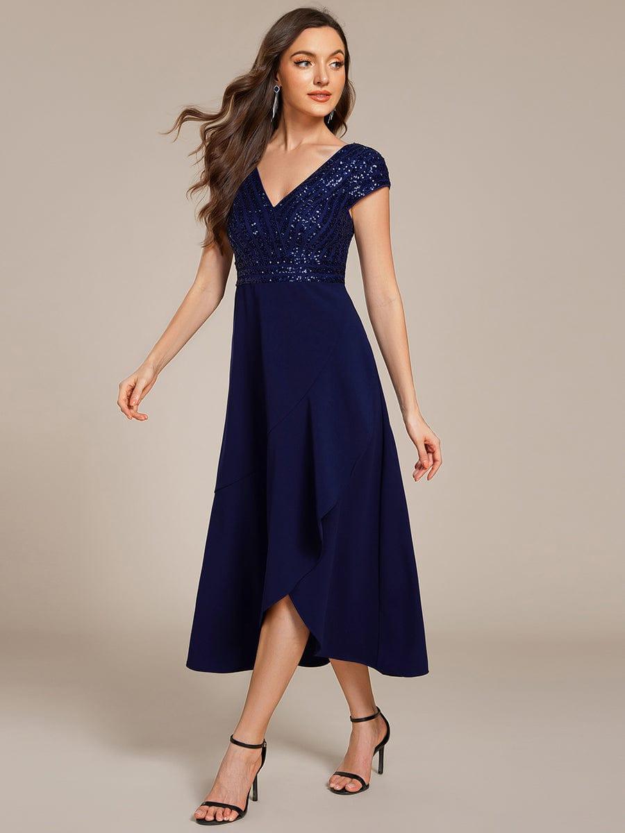 A-Line V-Neck Wedding Guest Dress - Navy Blue A-Line V-Neck Wedding Guest Dress - Navy Blue