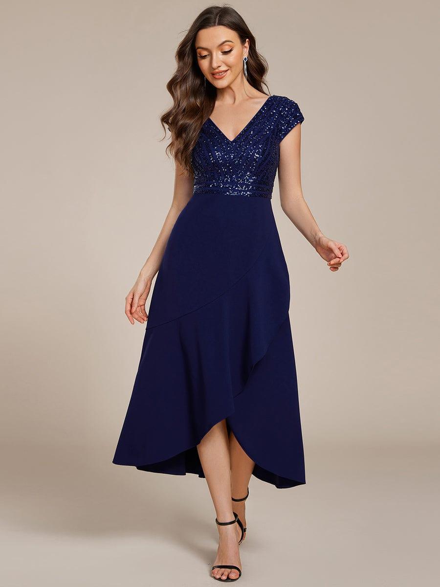 A-Line V-Neck Wedding Guest Dress - Navy Blue A-Line V-Neck Wedding Guest Dress - Navy Blue