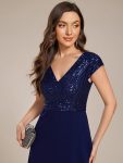 A-Line V-Neck Wedding Guest Dress – Navy Blue