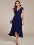 A-Line V-Neck Wedding Guest Dress - Navy Blue